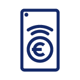 Icono de movil con señal wifi y moneda de Euro