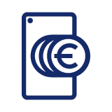 Icono de movil con monedas de Euro