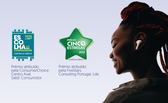 Prémios de Marca 2025 na categoria Cartões de Crédito. Escolha do Consumidor e Prémio Cinco Estrelas