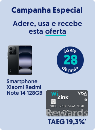 Campanha Especial.Adere, usa e recebe esta oferta.Smartphone Xiaomi Redmi Note 14 128GB.Só até 28 de maio.TAEG 19,13%
